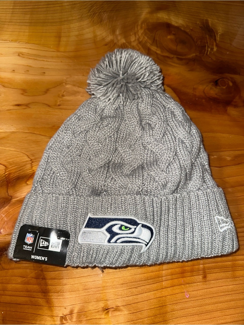 Seattle Seahawks Women's Gray Cable-Knit Pom Beanie by New Era
